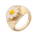 Ins Blogger Gold Jewelry Ring Fashion Creative Retro Geometric Ring Sweet Flower Signet Ring